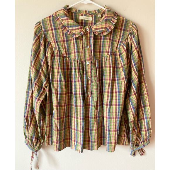 DOEN Billie Jean Top in Rainbow Plaid Print S - Picture 4 of 9